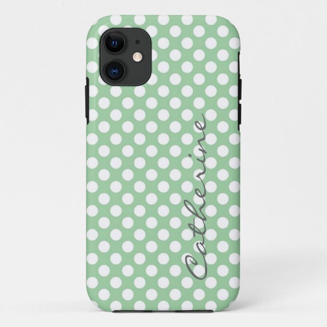 Girly, trendy  light green polka dots custom Case-Mate iPhone case (Back)
