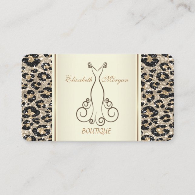Girly Trendy Modern Glitter Leopard Print  ,Dress Business Card (Front)