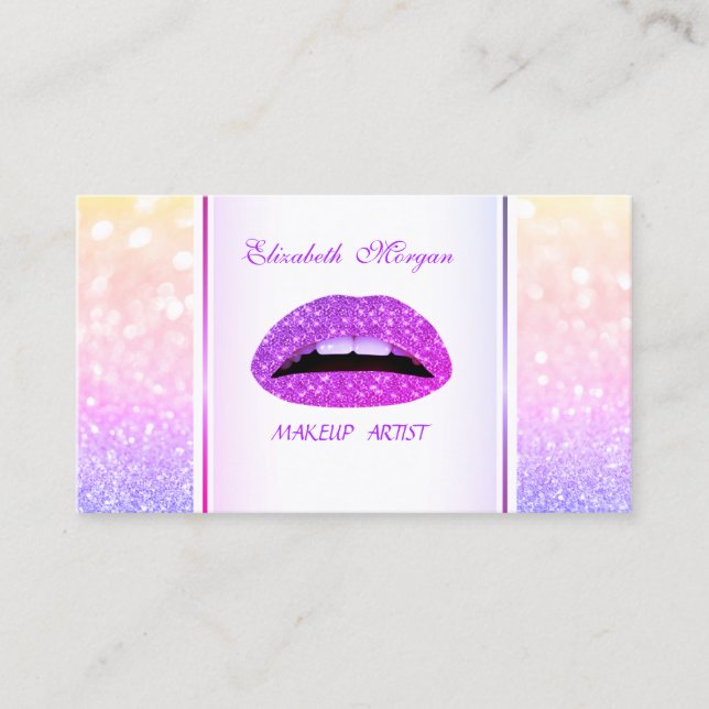 Girly Trendy Modern Ombre Elegant Lips Business Card (Front)