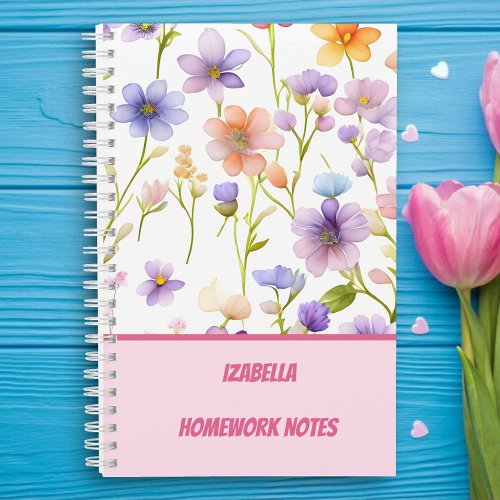 Girly Trendy Multicolor Wild Spring Flowers Floral Notebook