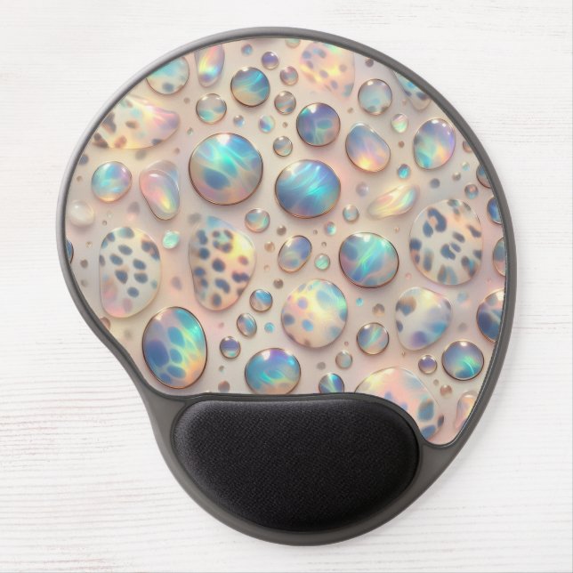 Girly Trendy Opal Leopard Print Monogram Gel Mouse Pad (Front)