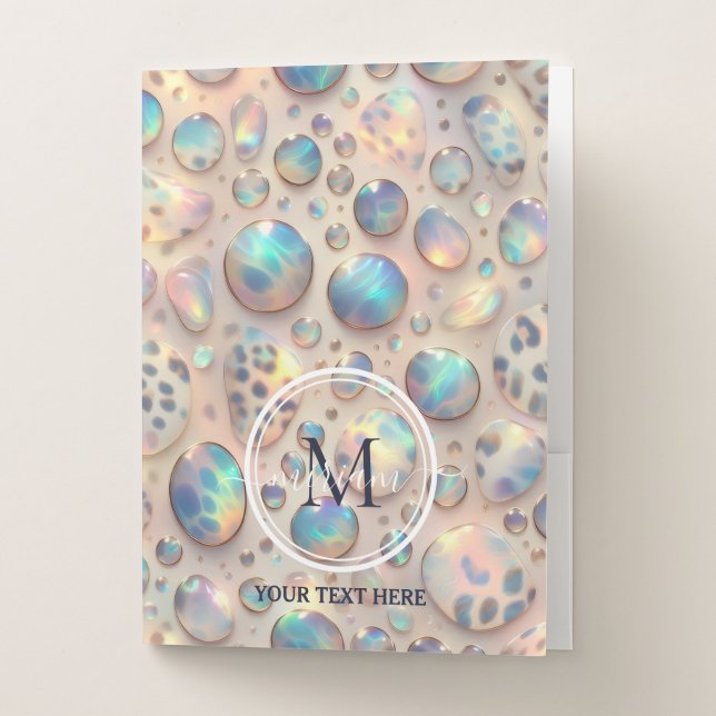 Girly Trendy Opal Leopard Print Monogram Pocket Folder (Front)