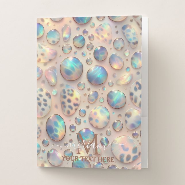 Girly Trendy Opal Leopard Print Monogram Pocket Folder (Front)