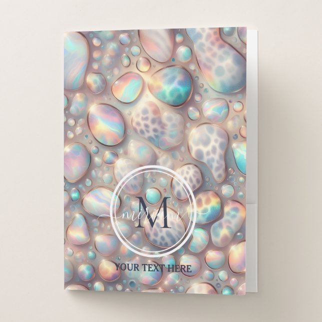 Girly Trendy Opal Leopard Print Monogram Pocket Folder (Front)