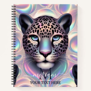 Girly Trendy Opal Leopard Print Monogram Softcover Notebook