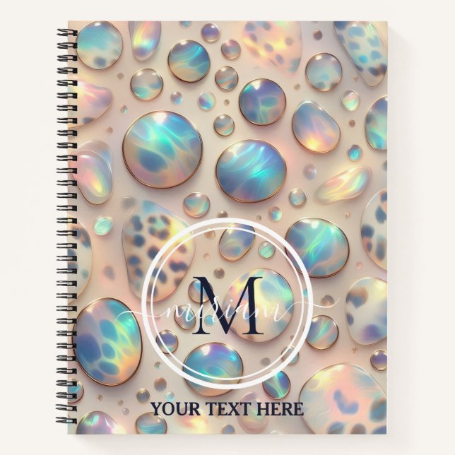 Girly Trendy Opal Leopard Print Monogram Softcover Notebook (Front)