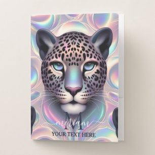 Girly Trendy Opal Leopard Print Monogram Softcover Pocket Folder