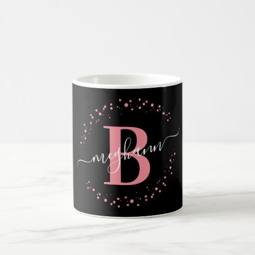 Girly Trendy Pink Black Name Monogram Script Coffee Mug