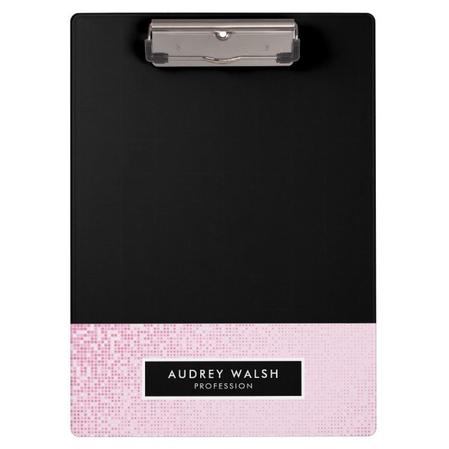 Girly Trendy Pink Sequin Glitter Black Clipboard (Front)
