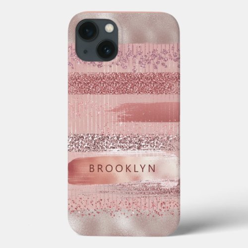 Girly Trendy Rose Gold Glitter Sparkle Jewels Name iPhone 13 Case