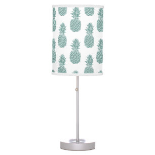 Girly Trendy Teal Glitter Pineapple Pattern Table Lamp