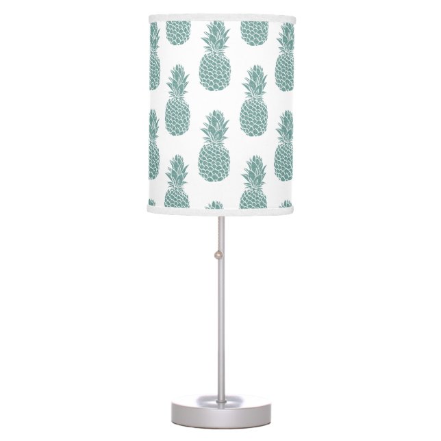 Girly Trendy Teal Glitter Pineapple Pattern Table Lamp (Front)