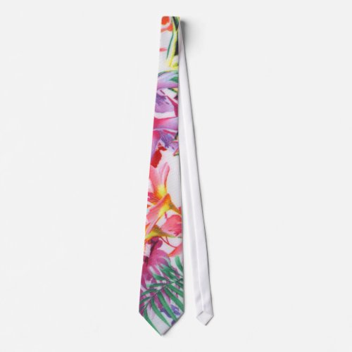 Girly Tropical Hawaiian Trendy Vibrant Floral Neck Tie