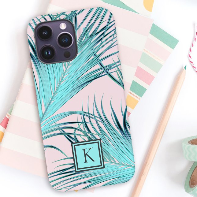 Girly Tropical Island Palm Fronds with Monogram Case-Mate iPhone Case (Creator Uploaded)