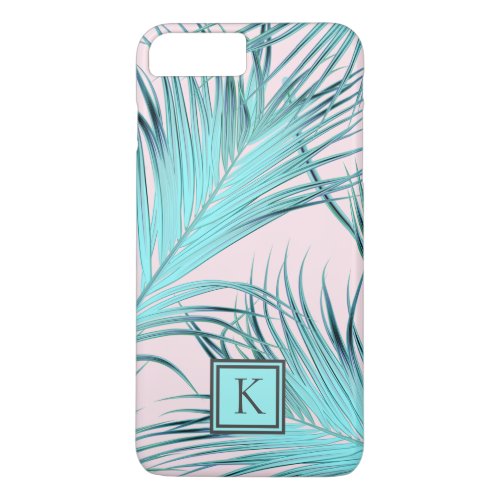 Girly Tropical Island Palm Fronds with Monogram iPhone 8 Plus7 Plus Case