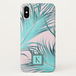 Girly Tropical Island Palm Fronds with Monogram iPhone X Case