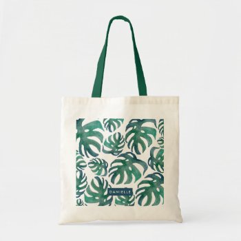 Girly Tropical Leaf Personalized Name Tote Bag by Lovewhatwedo at Zazzle