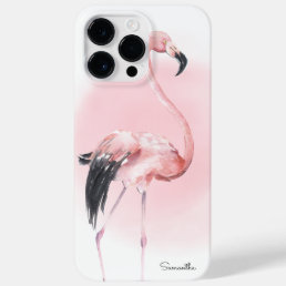 Girly Tropical Pink Flamingo with Name Case-Mate iPhone 14 Pro Max Case