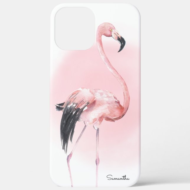 Girly Tropical Pink Flamingo with Name Case-Mate iPhone Case (Back)