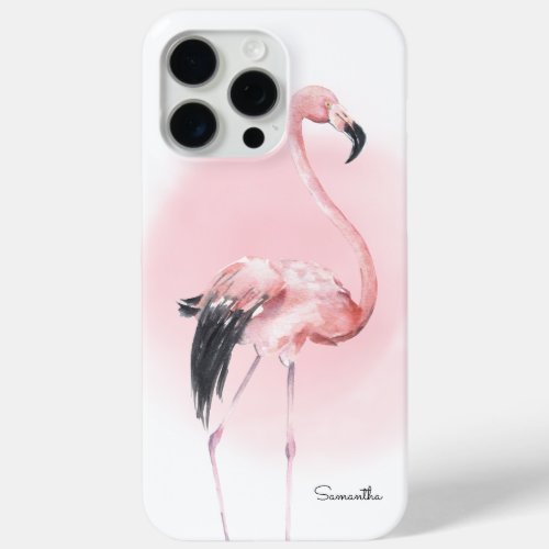 Girly Tropical Pink Flamingo with Name iPhone 15 Pro Max Case