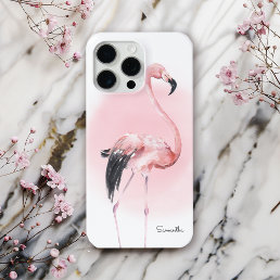 Girly Tropical Pink Flamingo with Name iPhone 15 Pro Max Case