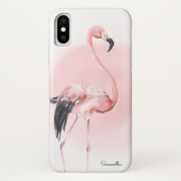 Girly Tropical Pink Flamingo with Name iPhone X Case
