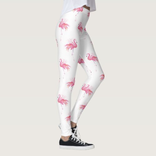 Girly Tropical Pink Watercolor Flamingo Leggings