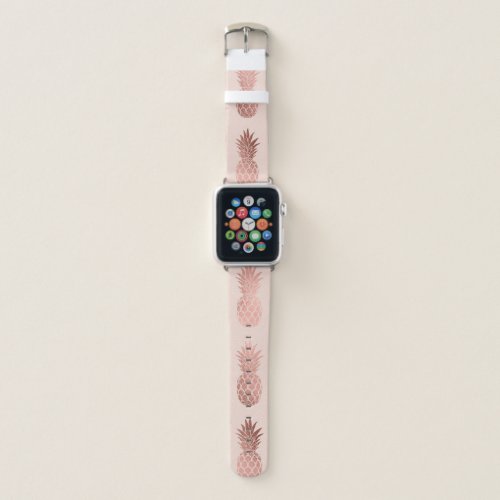 Girly Tropical Rose Gold Summer Pineapples Pattern Apple Watch Band