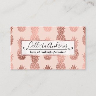 Girly Tropical Rose Gold Summer Pineapples Pattern Business Card