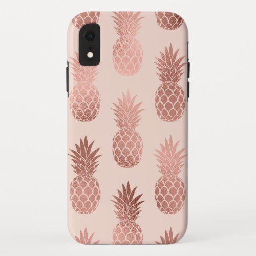 Girly Tropical Rose Gold Summer Pineapples Pattern iPhone XR Case