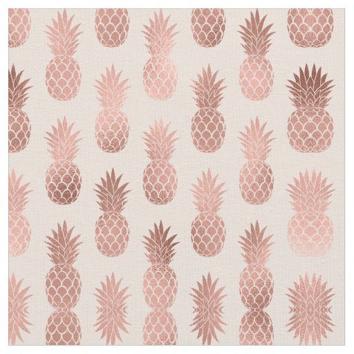 Girly Tropical Rose Gold Summer Pineapples Pattern Fabric