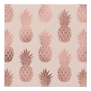 Girly Tropical Rose Gold Summer Pineapples Pattern Faux Canvas Print