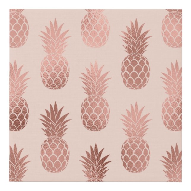Girly Tropical Rose Gold Summer Pineapples Pattern Faux Canvas Print (Front)