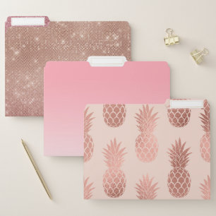 Girly Tropical Rose Gold Summer Pineapples Pattern File Folder