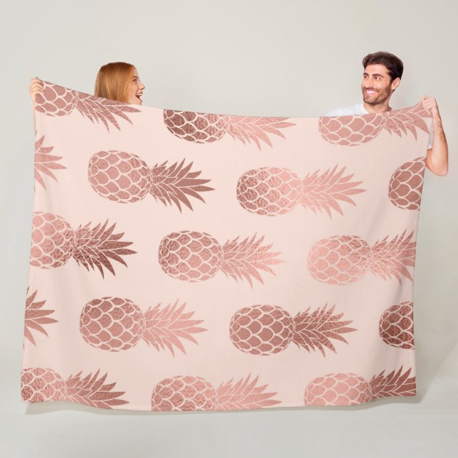 Girly Tropical Rose Gold Summer Pineapples Pattern Fleece Blanket (In Situ)