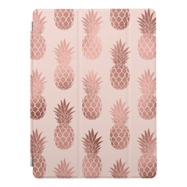 Girly Tropical Rose Gold Summer Pineapples Pattern iPad Pro Cover (Front)