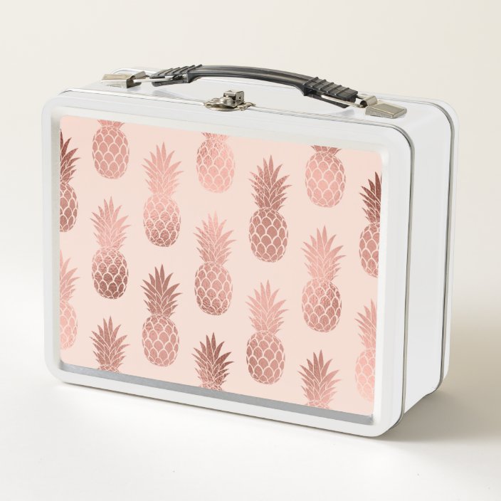 Girly Tropical Rose Gold Summer Pineapples Pattern Metal Lunch Box
