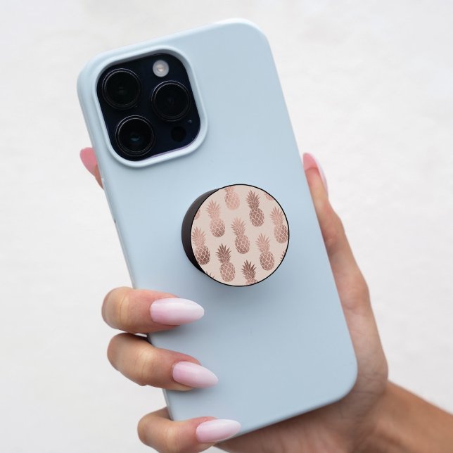 Girly Tropical Rose Gold Summer Pineapples Pattern PopSocket (Creator Uploaded)
