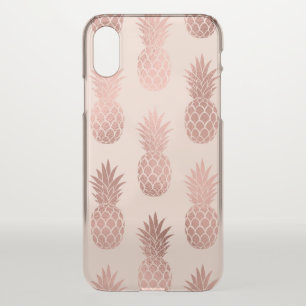 Girly Tropical Rose Gold Summer Pineapples Pattern iPhone X Case