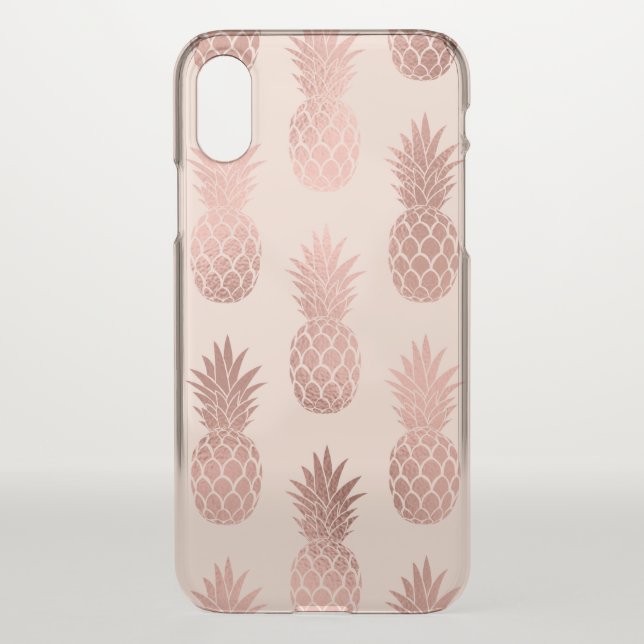 Girly Tropical Rose Gold Summer Pineapples Pattern Uncommon iPhone Case (Back)