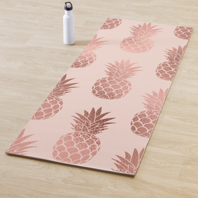 Girly Tropical Rose Gold Summer Pineapples Pattern Yoga Mat (In Situ)