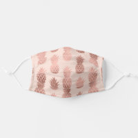 Girly Tropical Rose Gold Summer Pineapples Safety Cloth Face Mask