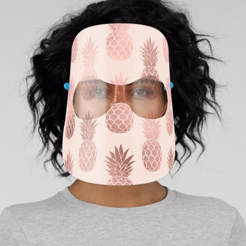 Girly Tropical Rose Gold Summer Pineapples Safety Face Shield