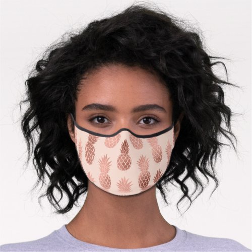 Girly Tropical Rose Gold Summer Pineapples Safety Premium Face Mask