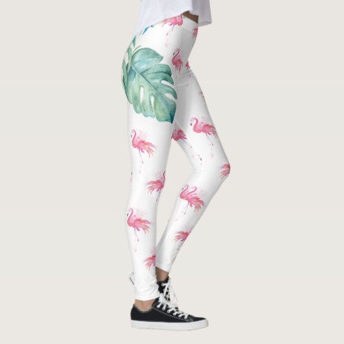 Girly Tropical Watercolor Pink Flamingo Leggings