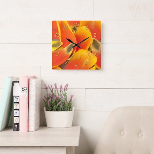 Girly Tulip Flower Petals Vibrant Orange She Shed Square Wall Clock