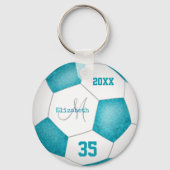 girly turquoise blue and white soccer season keychain (Back)