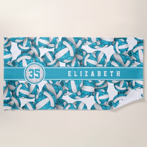 Girly turquoise blue volleyballs pattern beach towel