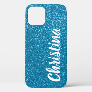 Girly Turquoise Glitter Name Personalized iPhone 12 Case