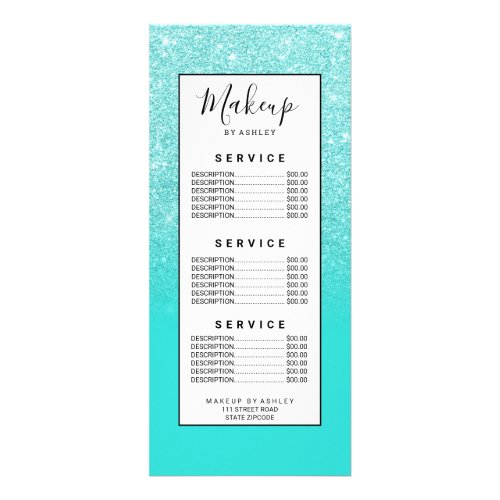 Girly turquoise glitter ombre gradient sparkles rack card